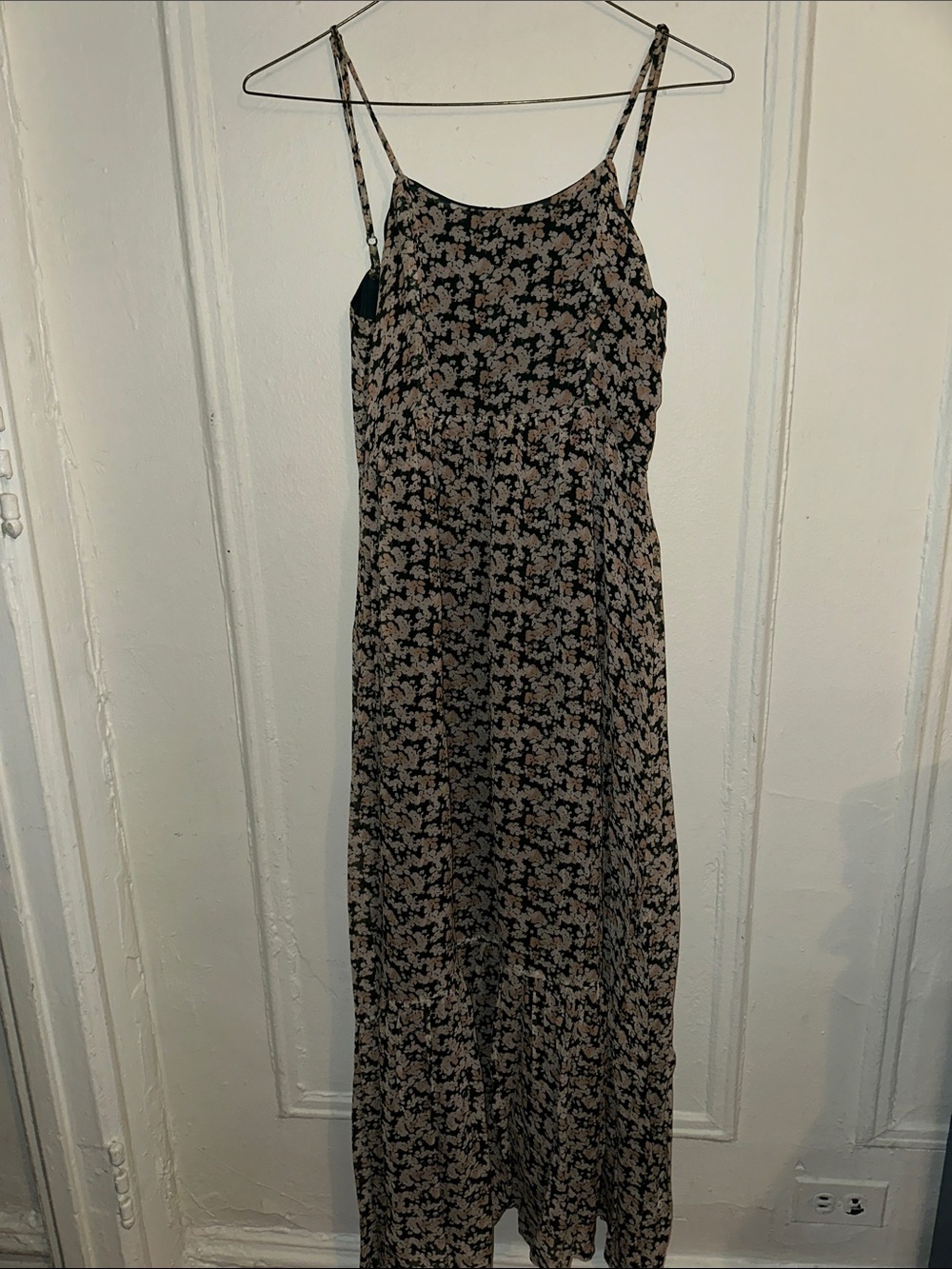 Black Floral Spaghetti-Strap Maxi Dress